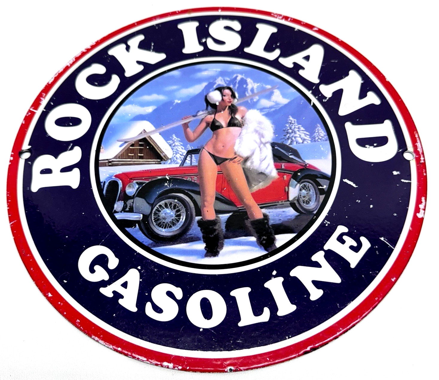 Vintage Rock Island Gasoline Service Station Pump Plate Metal Advertising Sign