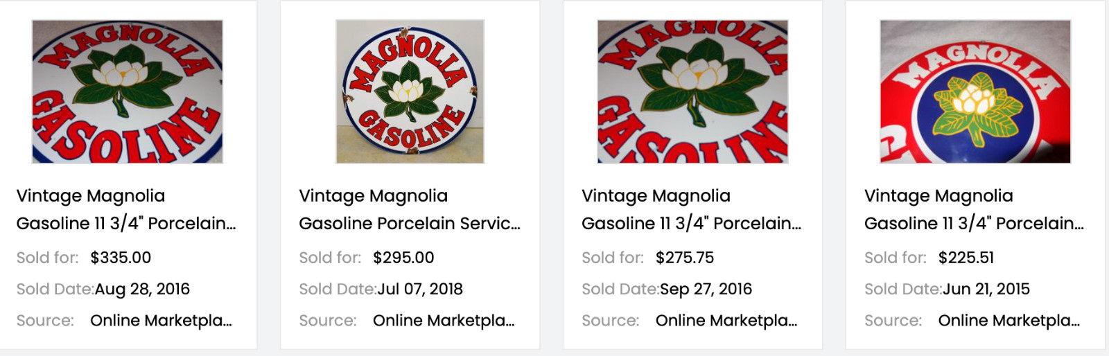 VINTAGE NOS! MAGNOLIA GASOLINE 11 3/4″ PORCELAIN METAL MOBIL GAS OIL FLOWER SIGN