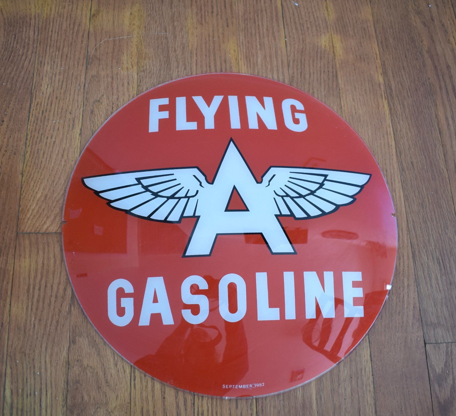 Vintage 1982 Flying A Gasoline Pump Globe Lens – 13.5″ Original Plexiglass Sign