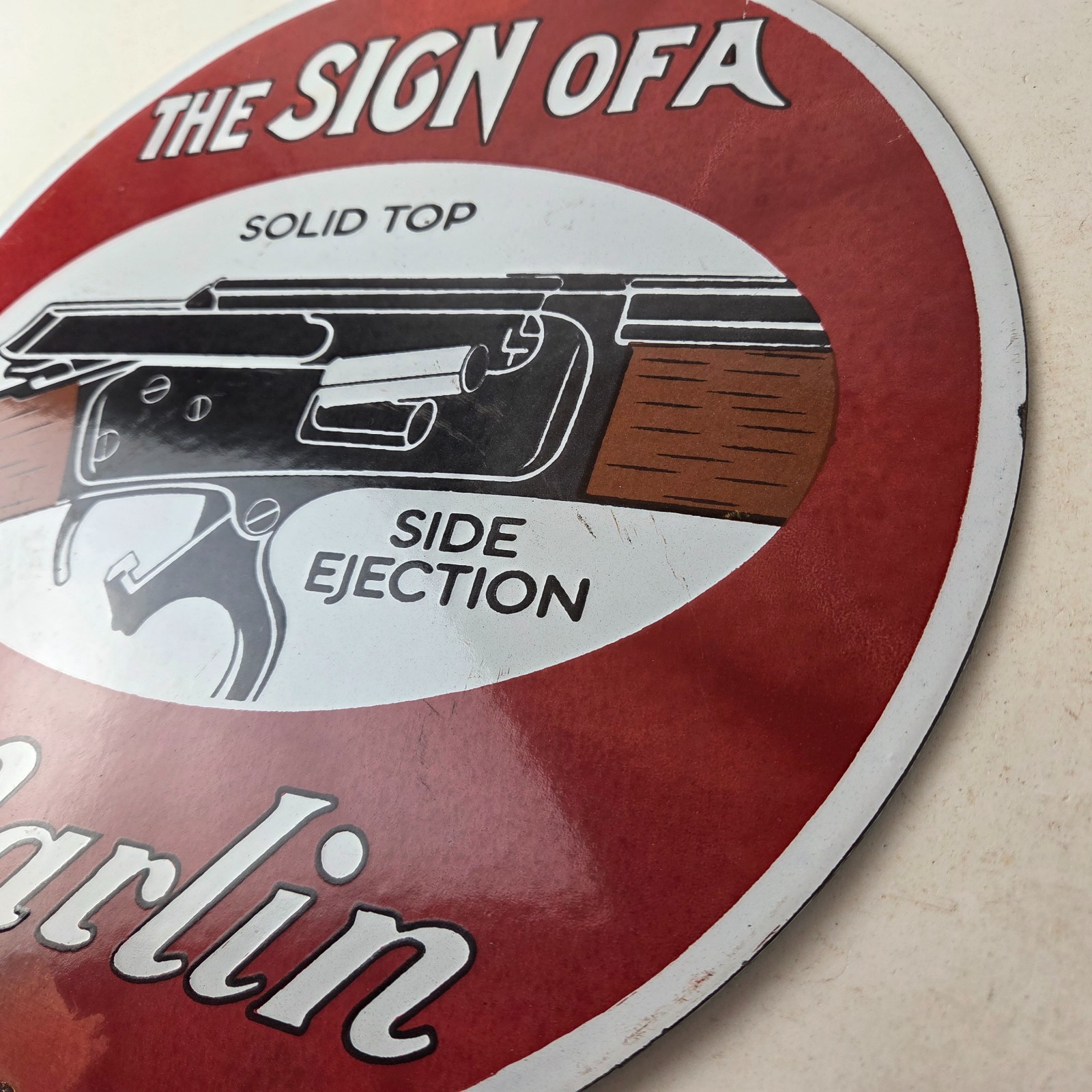 Vintage Marlin Solid Top Side Ejection Porcelain Signs – Lever Rifle Signs
