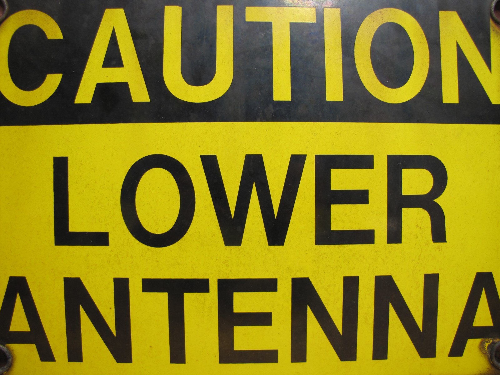 CAUTION LOWER ANTENNA Original Old Porcelain Sign Shop Car Wash Industrial RR
