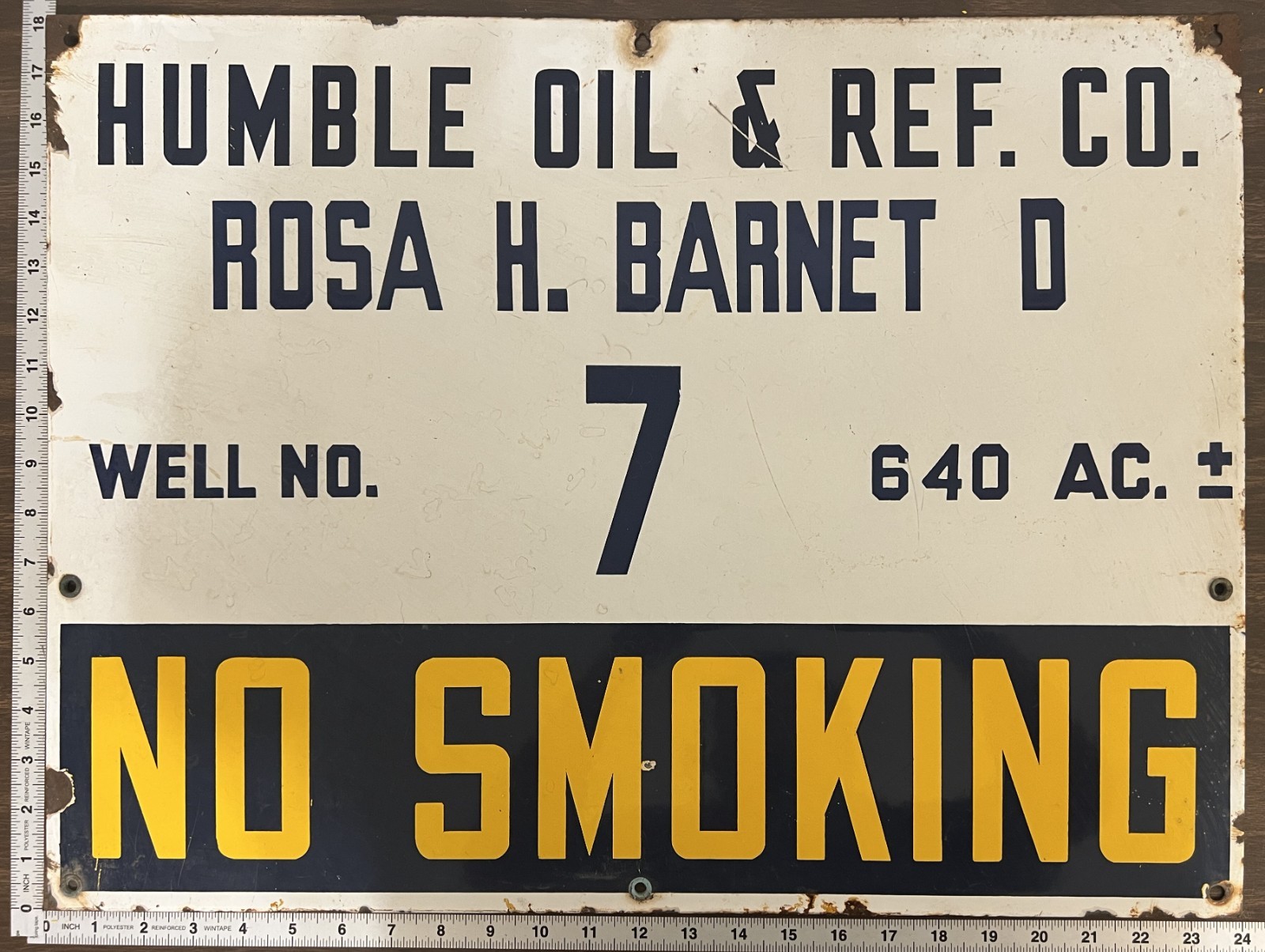Large Vintage Porcelain Oil Field Sign – Humble Oil & Ref Co Rosa H Barnet D