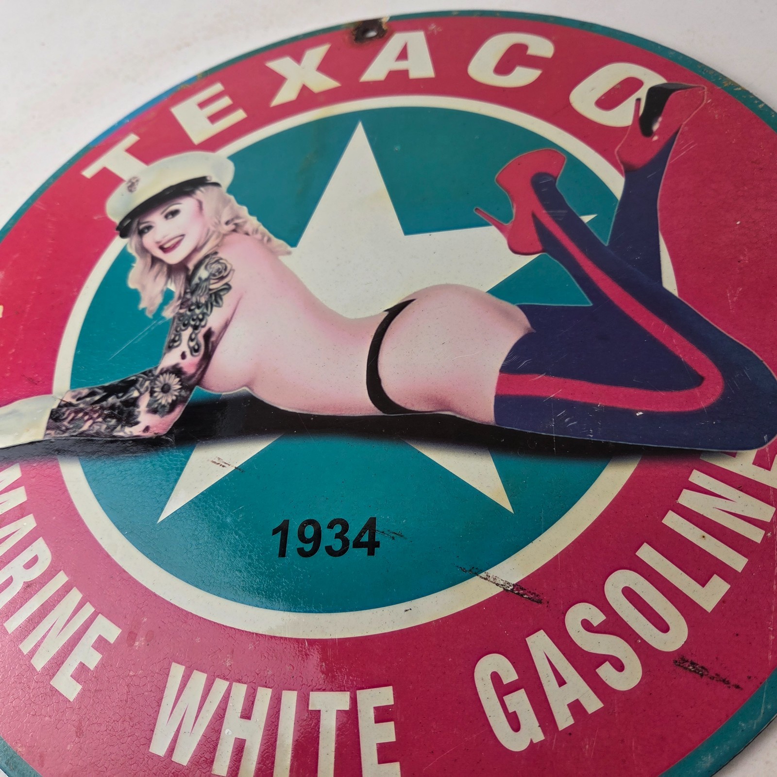 Vintage Texaco Gasoline Sign – White Marine Gas Pump Porcelain Sign