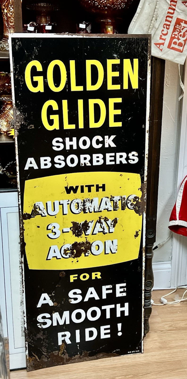 Vintage 1962 Golden Glide Shock Absorbers 18×48 Metal Sign Gas Oil Advertising