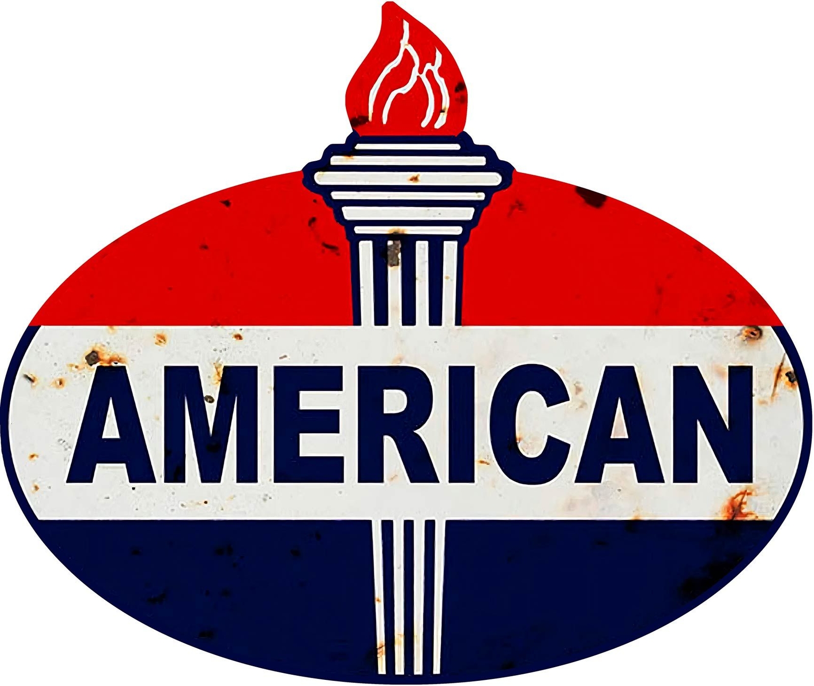AMERICAN GAS COMPANY TORCH FLAME 36″ HEAVY DUTY USA MADE METAL AGED ADV SIGN