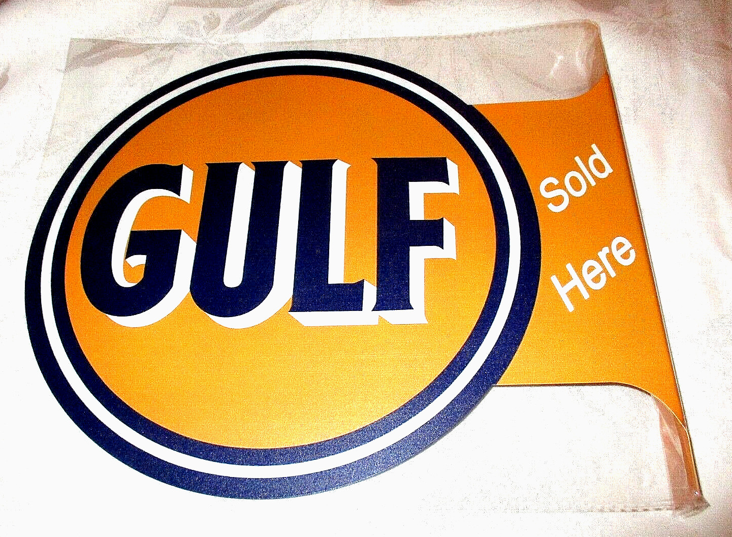 GULF OIL COMPANY Double-Sided Imprint Metal Flange Sign #1 – NEW