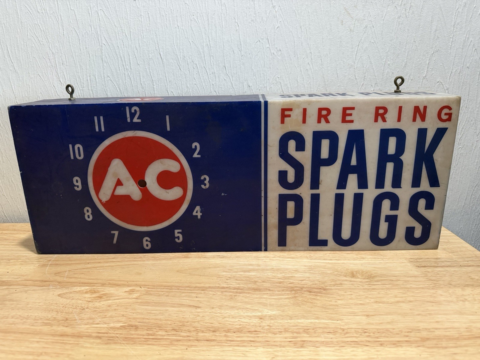 Vintage AC DELCO Fire Ring Spark Plugs Lighted Clock/Sign – Shell Only
