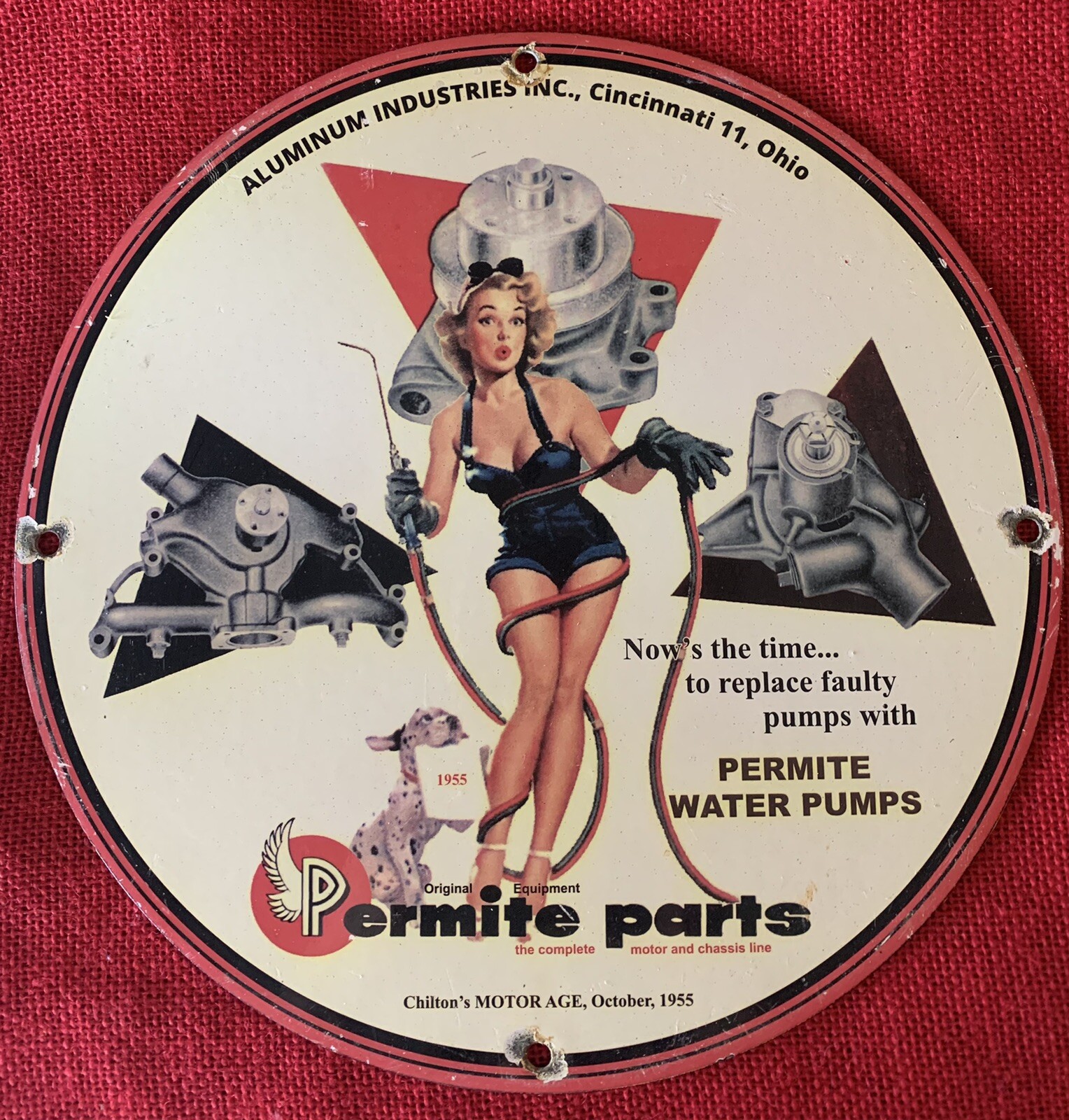 VINTAGE STYLE 1955 PERMITE PARTS MFG,CO.PORCELAIN ADVERTISING SIGN 12 INCH