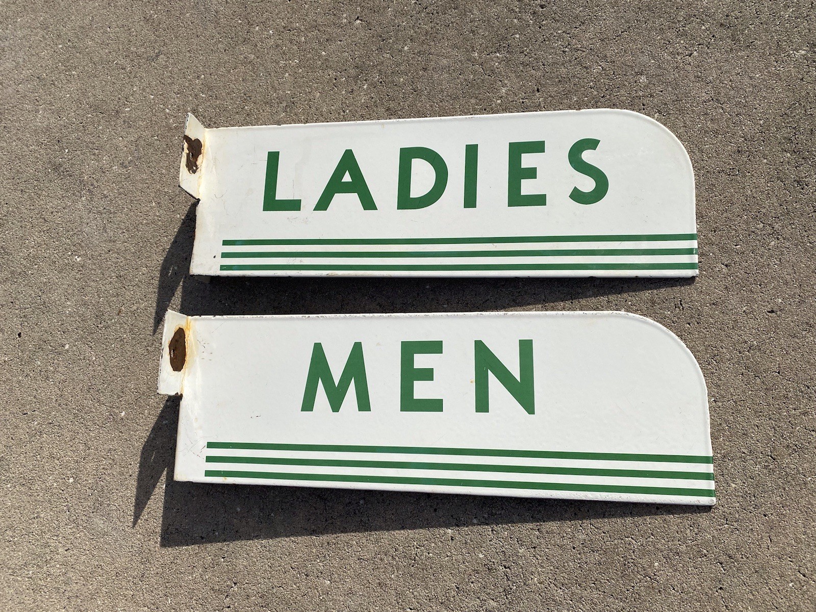 Texaco Ladies & Men Restroom Porcelain Sign Flanges 2 Piece Set