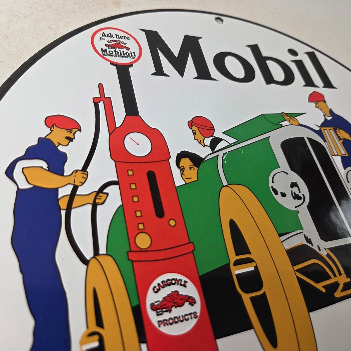 Vintage Mobil Sign – Gargoyle Mobilgas Attendants Gas Oil Filling Porcelain Sign