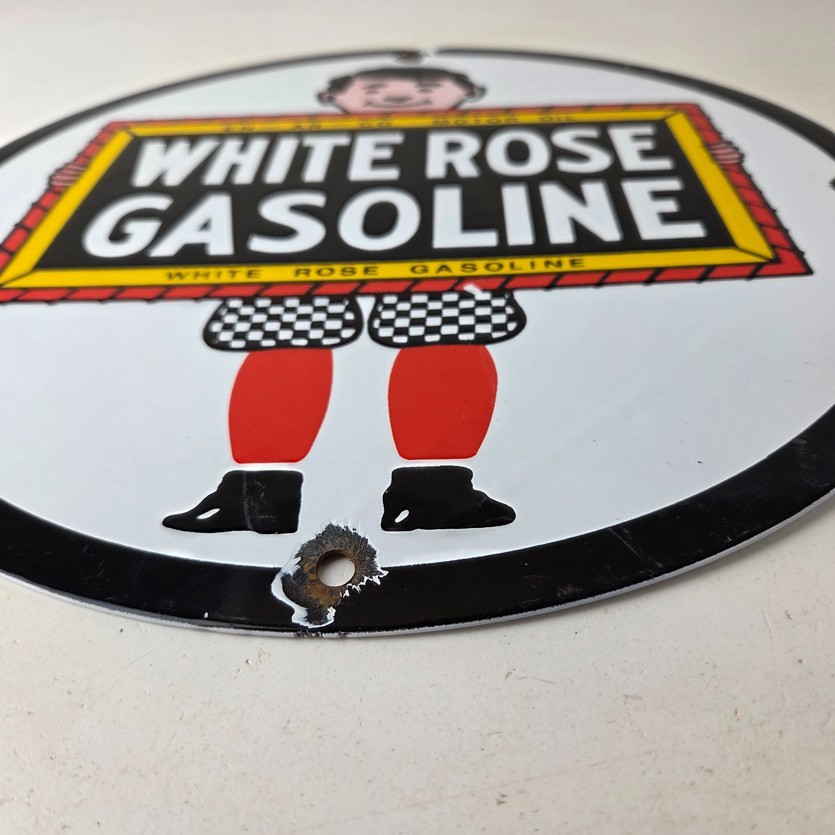 Vintage White Rose Gasoline Sign – En Ar Co Motor Oil Gas Station Pump Sign