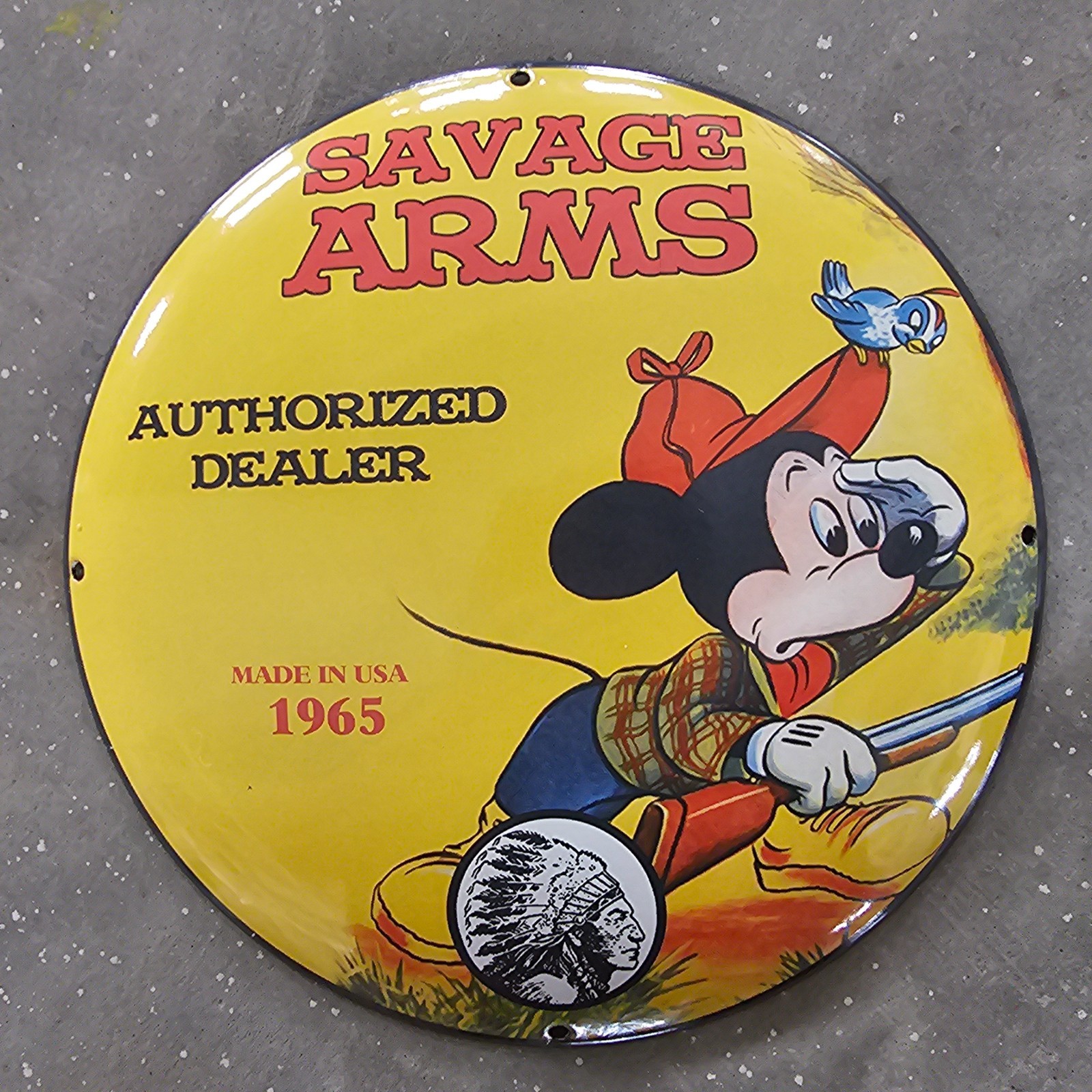 VINTAGE CONVEX SAVAGE ARMS 1965 GASOLINE OIL GAS PUMP ENAMEL PORCELAIN SIGN
