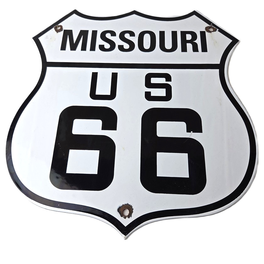 Vintage US Route 66 Missouri Sign – Porcelain Hwy Road Marker Gas Pump Sign