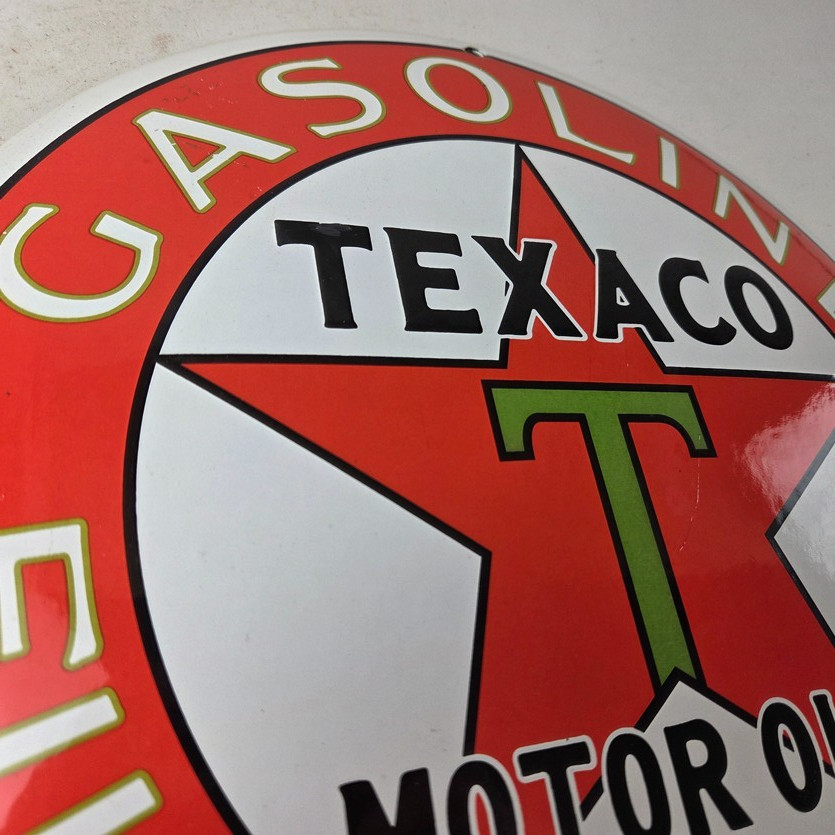 Vintage Texaco Filling Station Porcelain Sign – Gas Station Convex Button Sign
