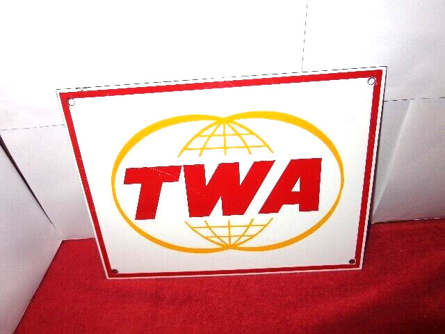 TWA 12 x 9 in TRANS WORLD AIRLINES ADVERTISING SIGN HEAVY DIE CUT METAL #S 163
