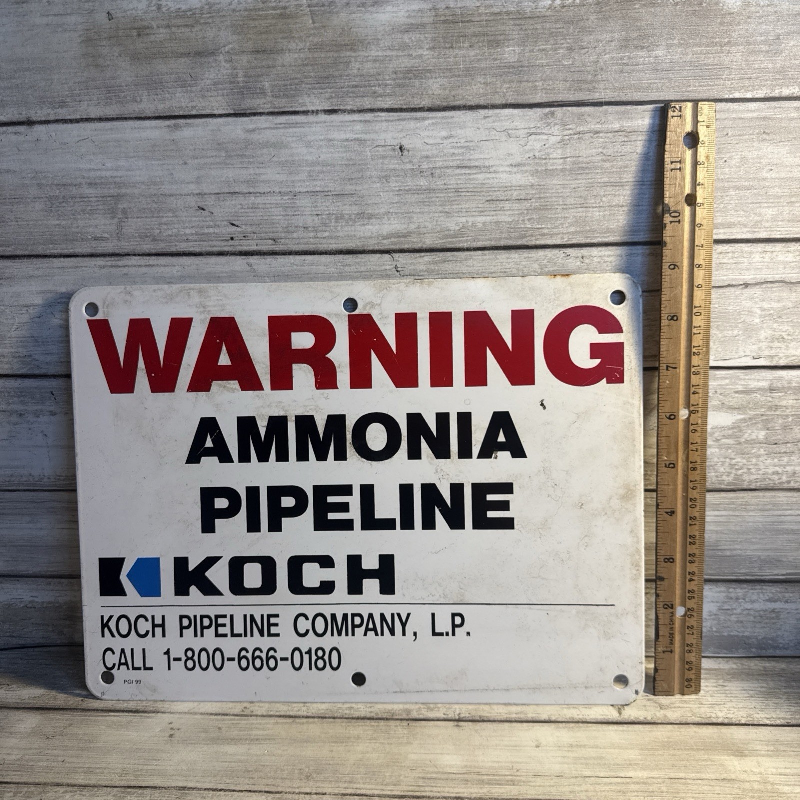 Warning Ammonia Pipeline 12X9 Koch Pipeline Company Rare Sign White PGI 99