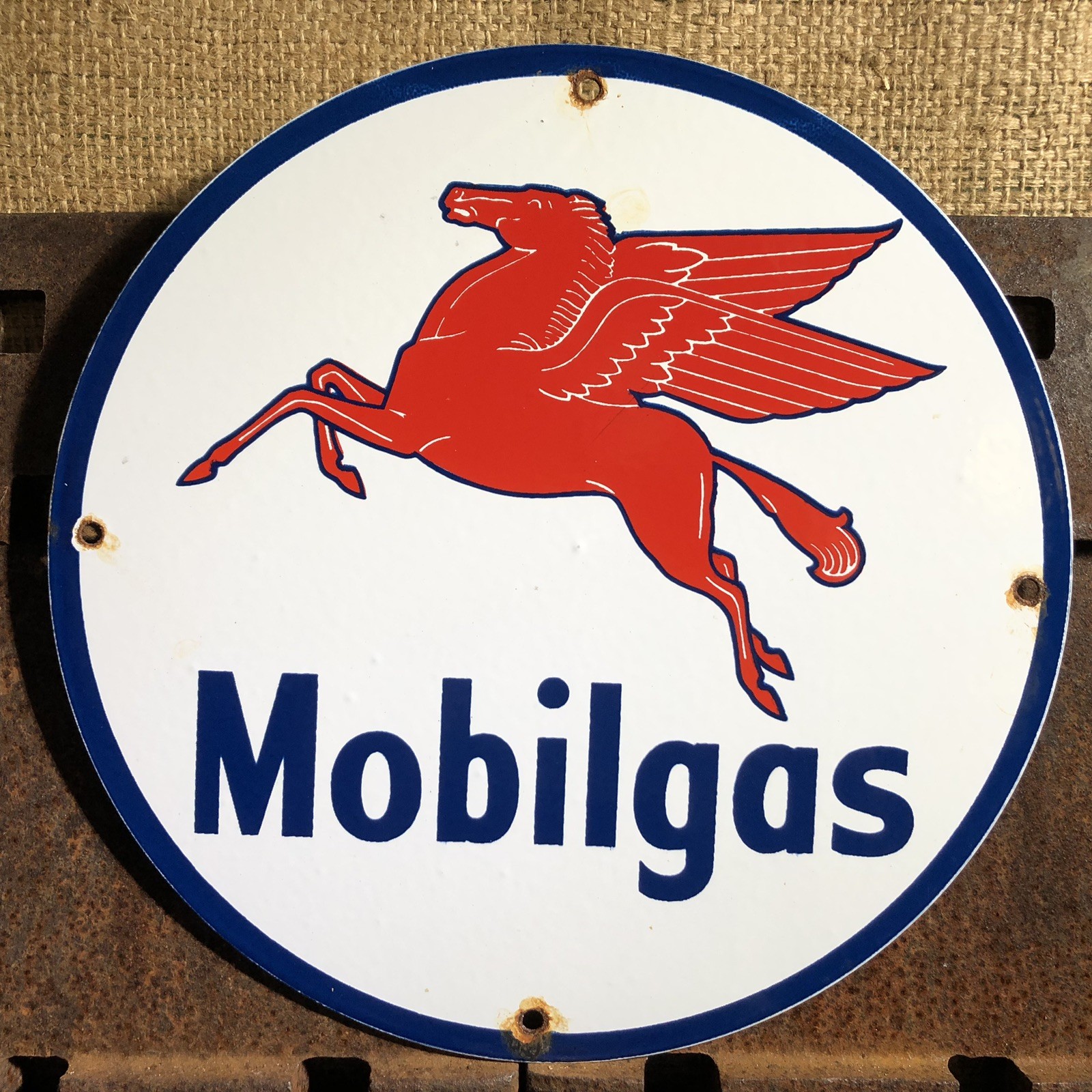 VINTAGE MOBIL GASOLINE PORCELAIN SIGN, GAS STATION, PUMP PLATE, MOBILGAS, OIL