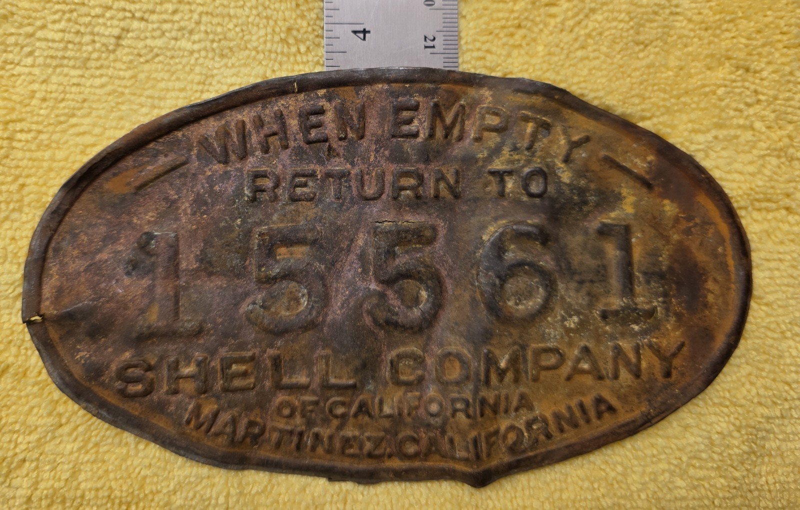 Vintage Shell Oil Company Metal Gas Pump Tag RARE