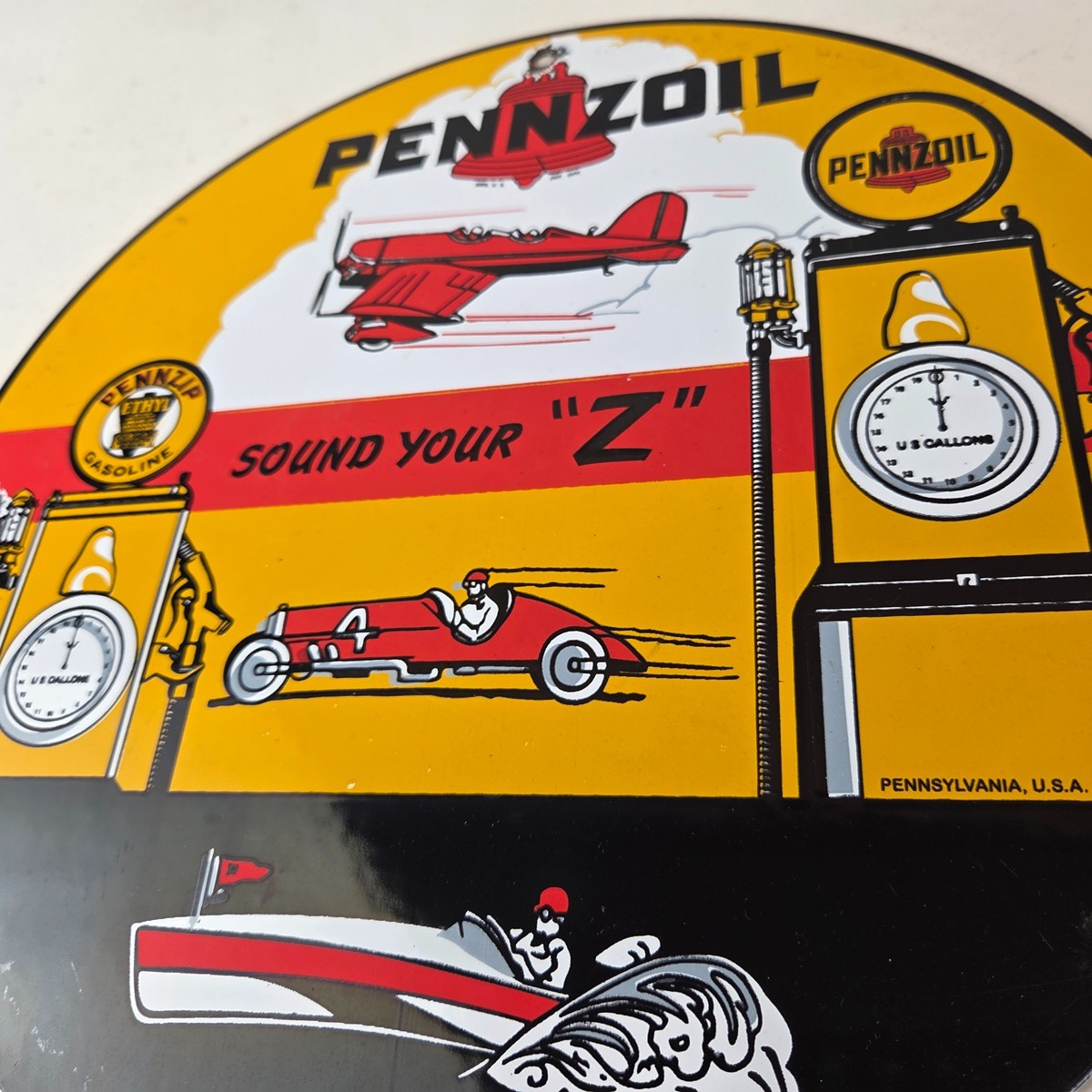 Vintage Pennzoil Sign – Sound Your Z Gas Service Station Pump Porcelain Sign