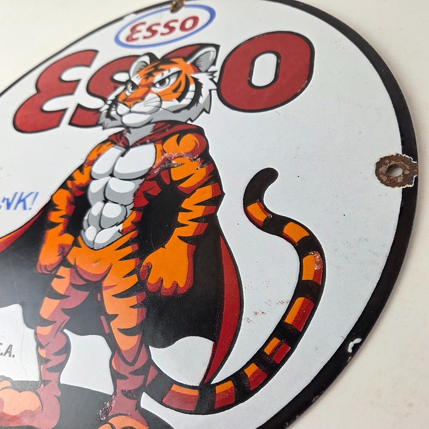 Vintage Esso Gasoline Sign – Gas Exxon Pump Service Automobilia Porcelain Sign