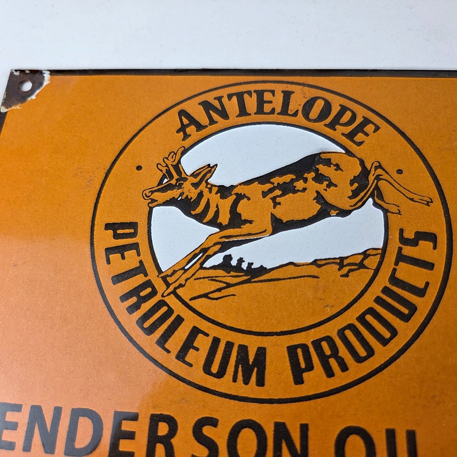 Vintage Antelope Petroleum Sign – Motor Oil Gas Pump Porcelain Advertising Sign