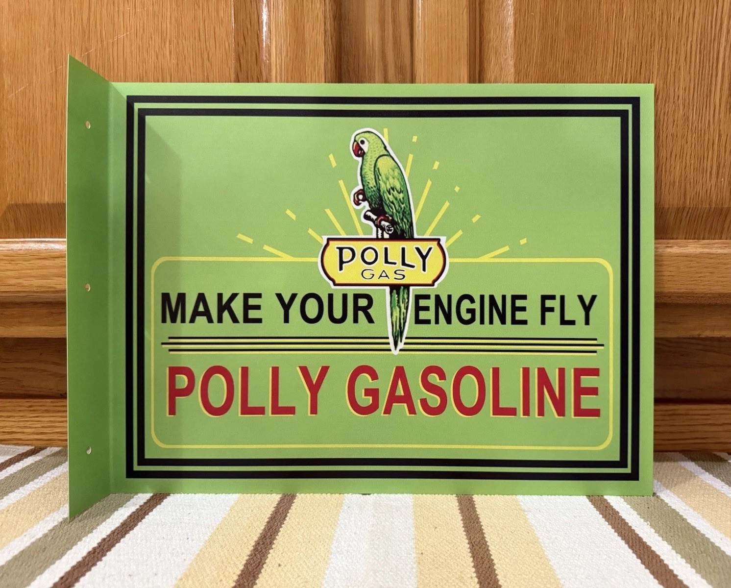 Polly Gasoline Flange Metal Sign Parrot 🦜 Bird Garage Vintage Style Wall Decor