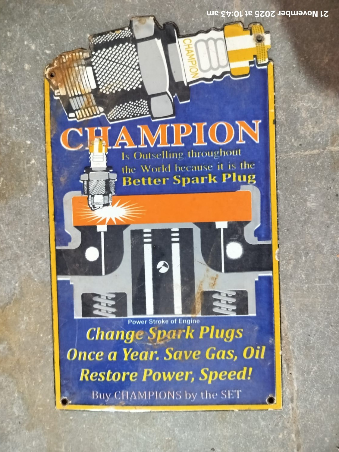 PORCELIAN CHAMPION ENAMEL SIGN SIZE 12X7 INCHES