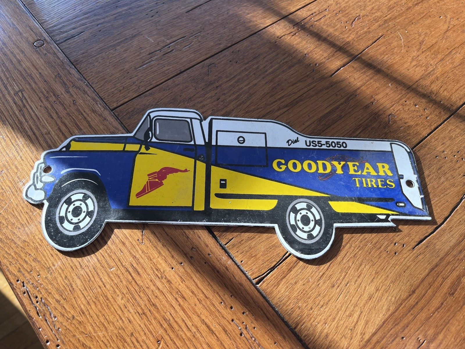 NICE 12” GOOD YEAR TIRES PORCELAIN SIGN GAS TRUCK