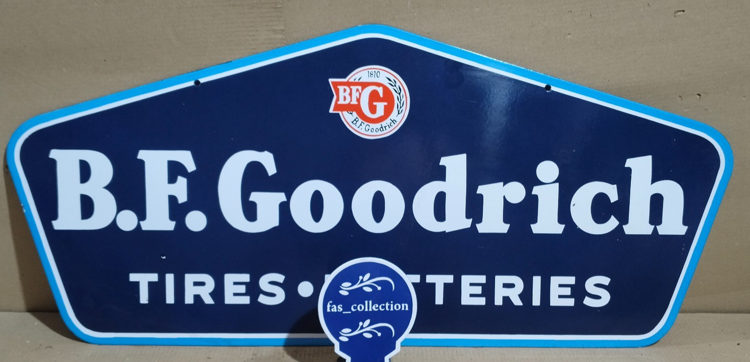 B.F Goodrich Tires Batteries Porcelain Enamel Sign 40 x 18 Inches 2 Sided