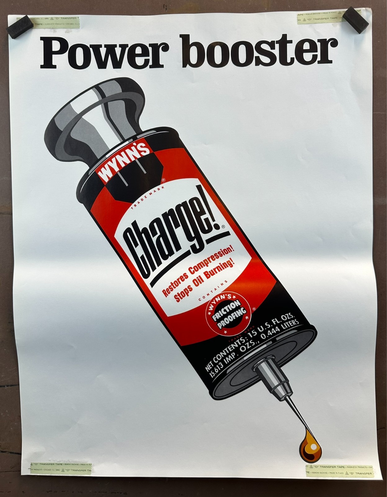 RARE VTG WYNN’S CHARGE POWER BOOSTER 60S LITHO DOOR POSTER SIGN NOS & MINT