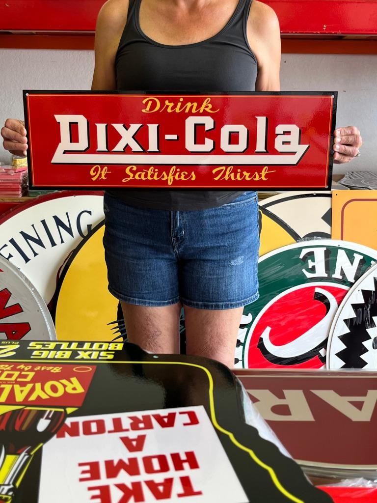 Vintage Old Style Sign Dixi Cola NOT Porcelain Made in USA 25×8