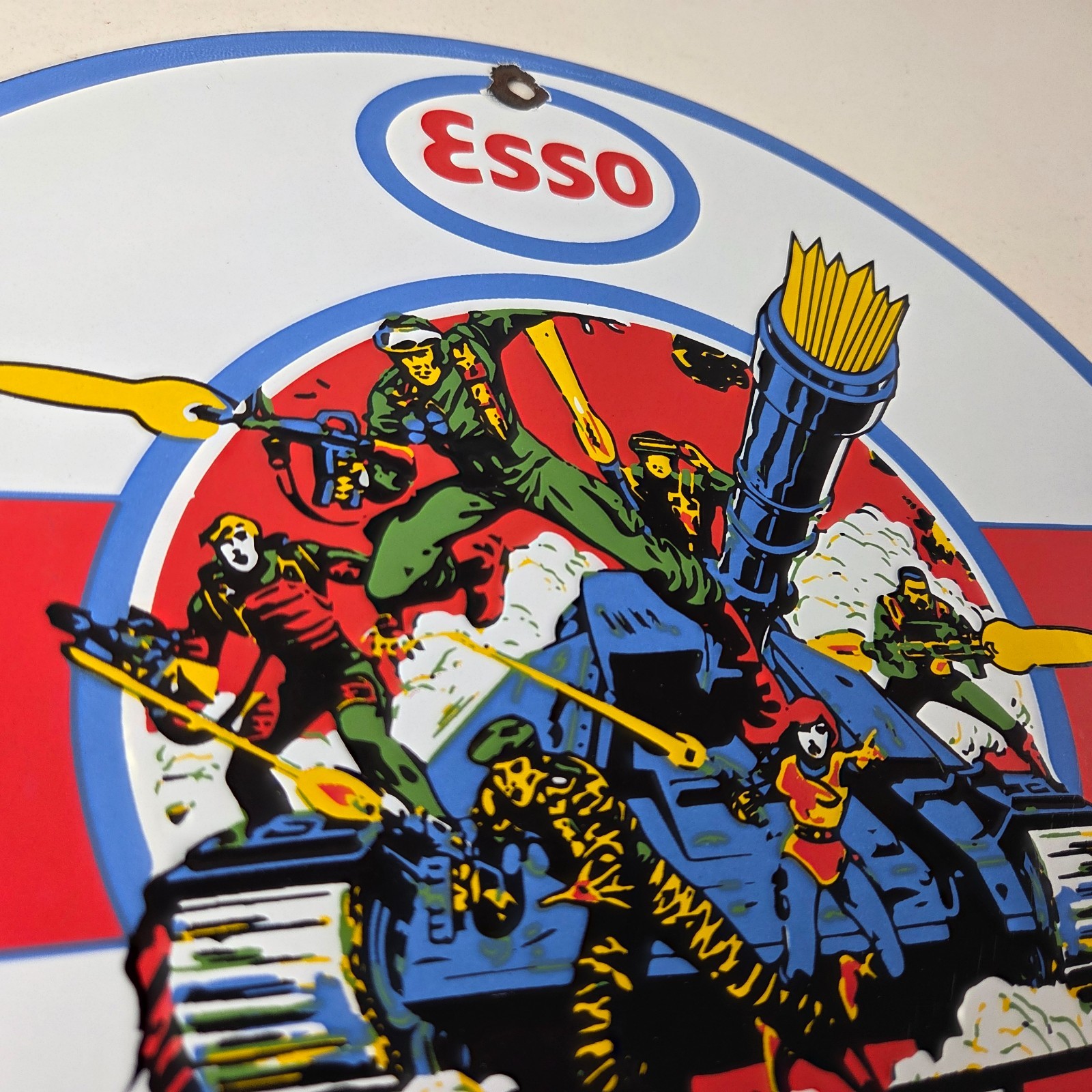 Vintage Esso G.I. Joe Tank Porcelain Sign – Real American Hero Gas Sign