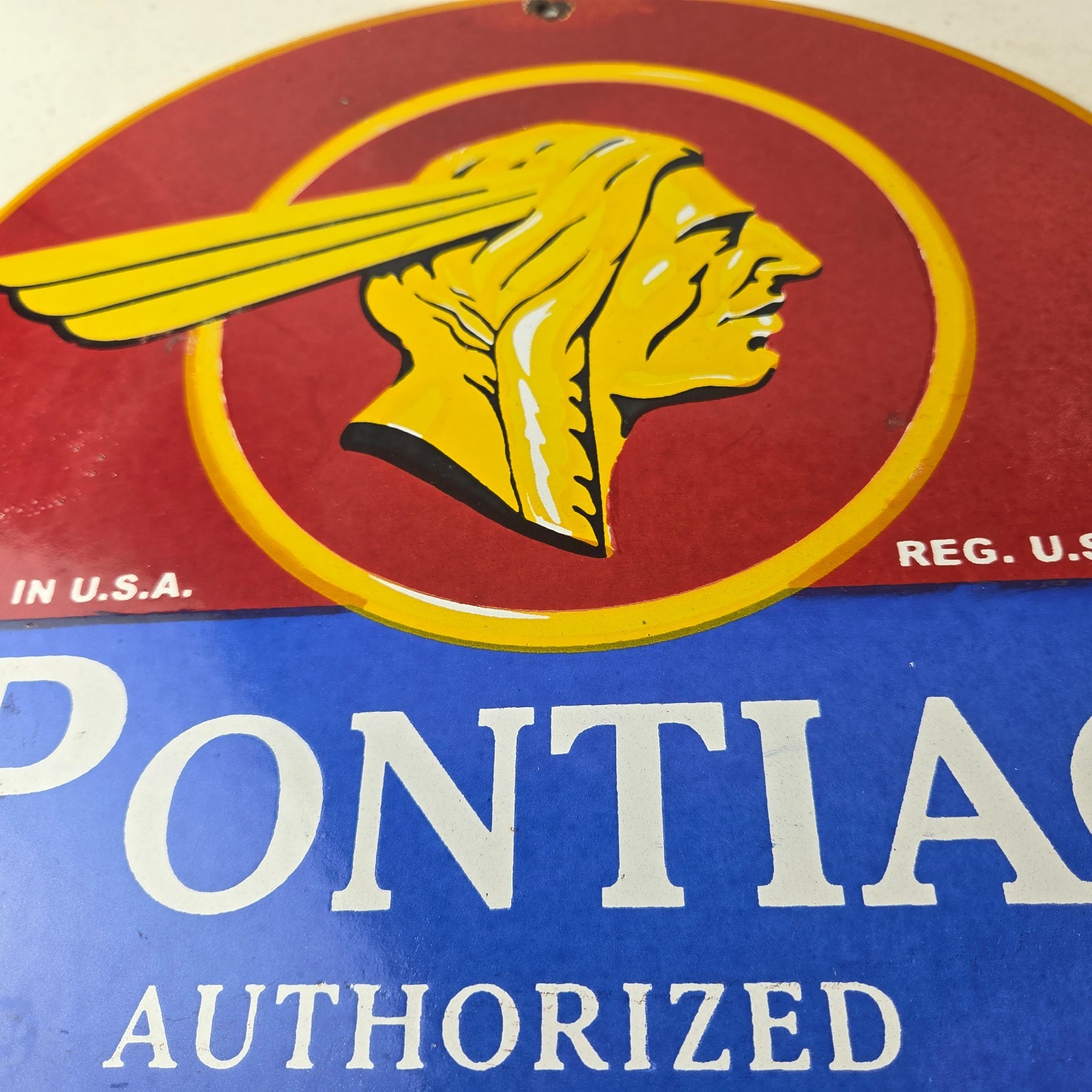 Vintage Pontiac Automobiles Sign – Automobilia Dealer Porcelain Gas Pump Sign