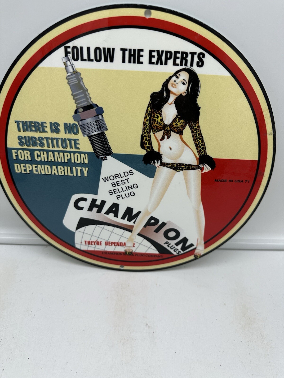 ’71 VINTAGE STYLE “CHAMPION” PLUGS PORCELAIN SIGN 10 INCH