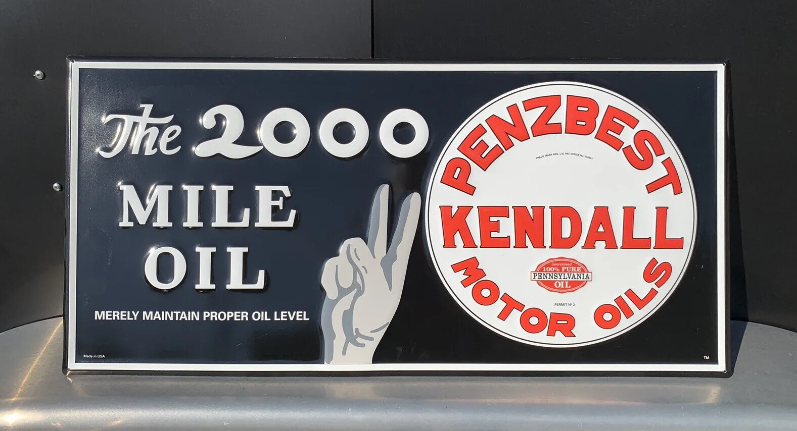 Kendall Penzbest Motor Oils Metal Sign 2000 Mile Oil Vintage Style Wall Decor