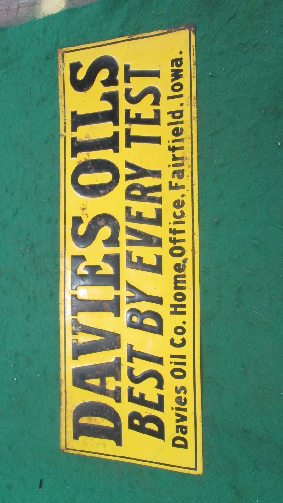 Antique Davies Oils Fairfield Iowa Sign Small Town Oil Company Estate Find