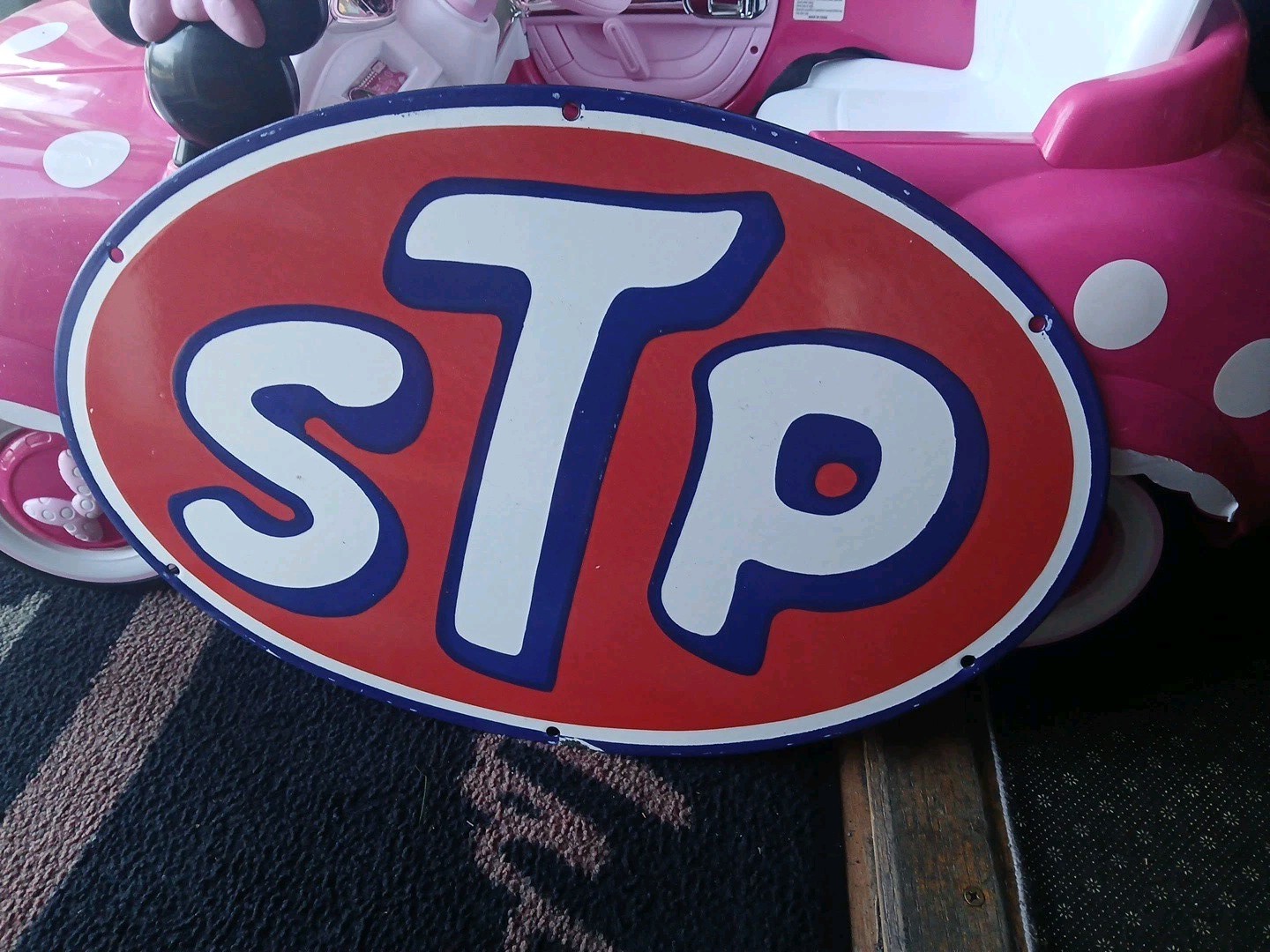 Large Vintage STP 2FT Porcelain Metal Oval Sign – Gas Pump Automotive Sign