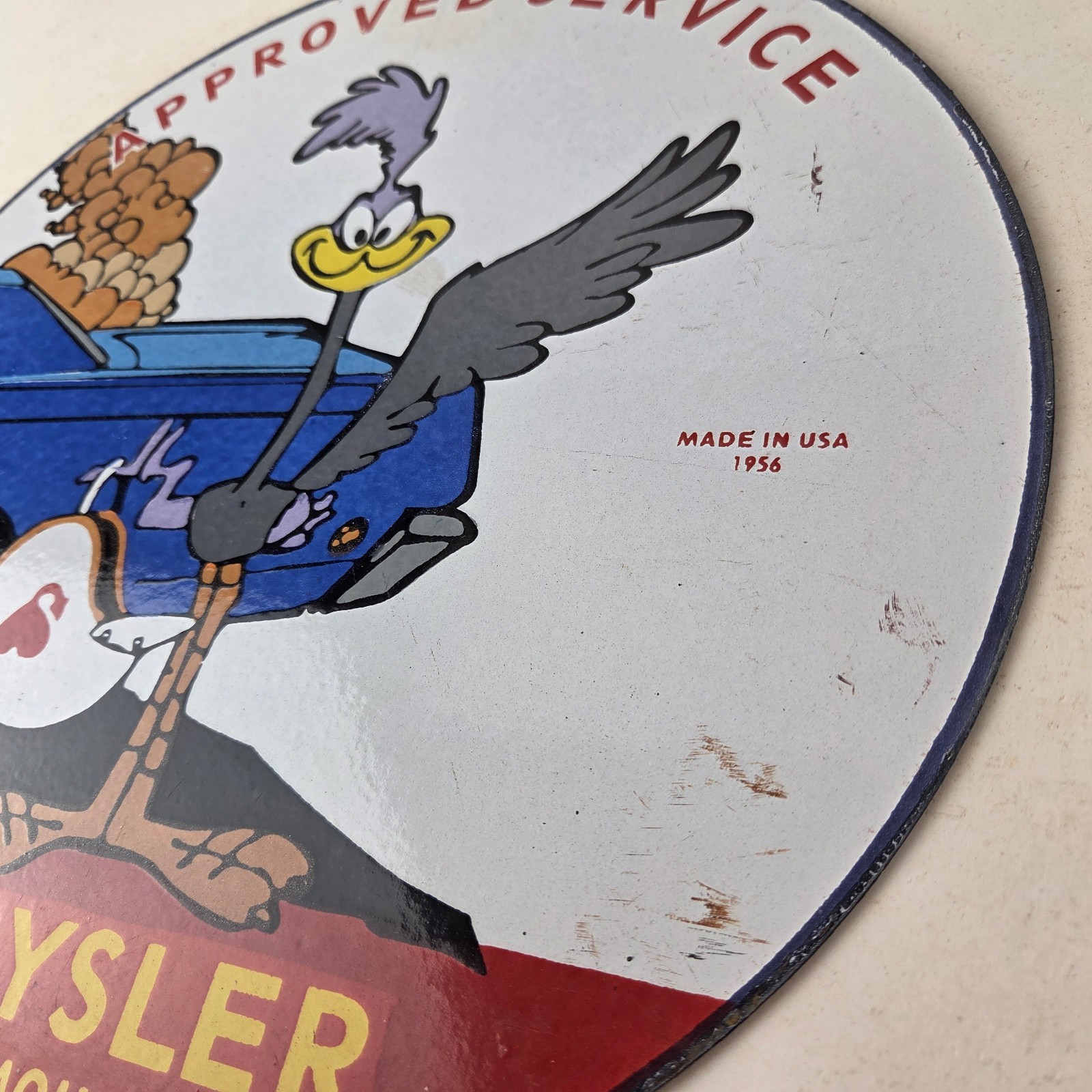 Vintage Mopar Chrysler Porcelain Sign – Road Runner Plymouth Gas Pump Plate Sign