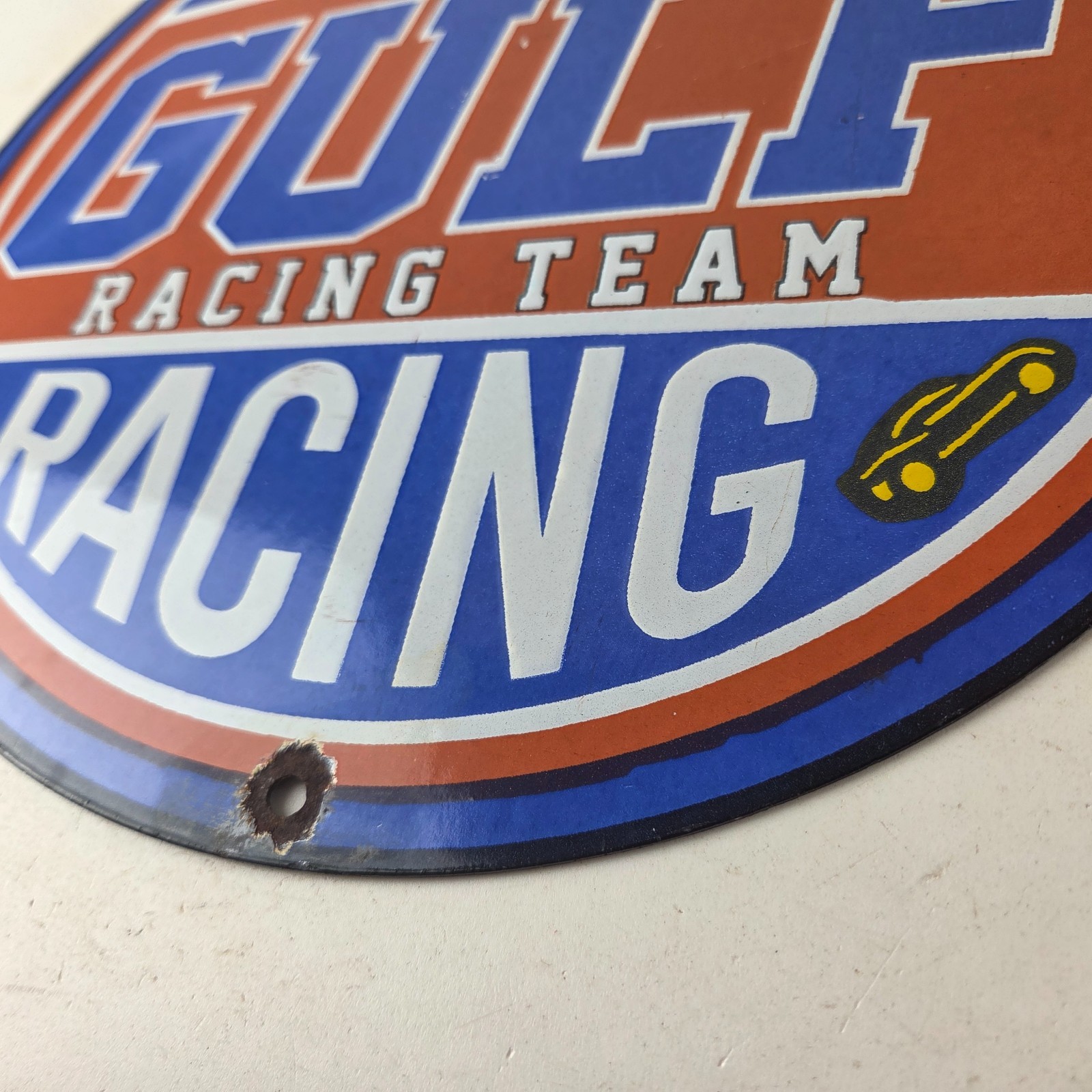 Vintage Gulf Gasoline Sign – Racing Automobile Porcelain Gas Pump Sign