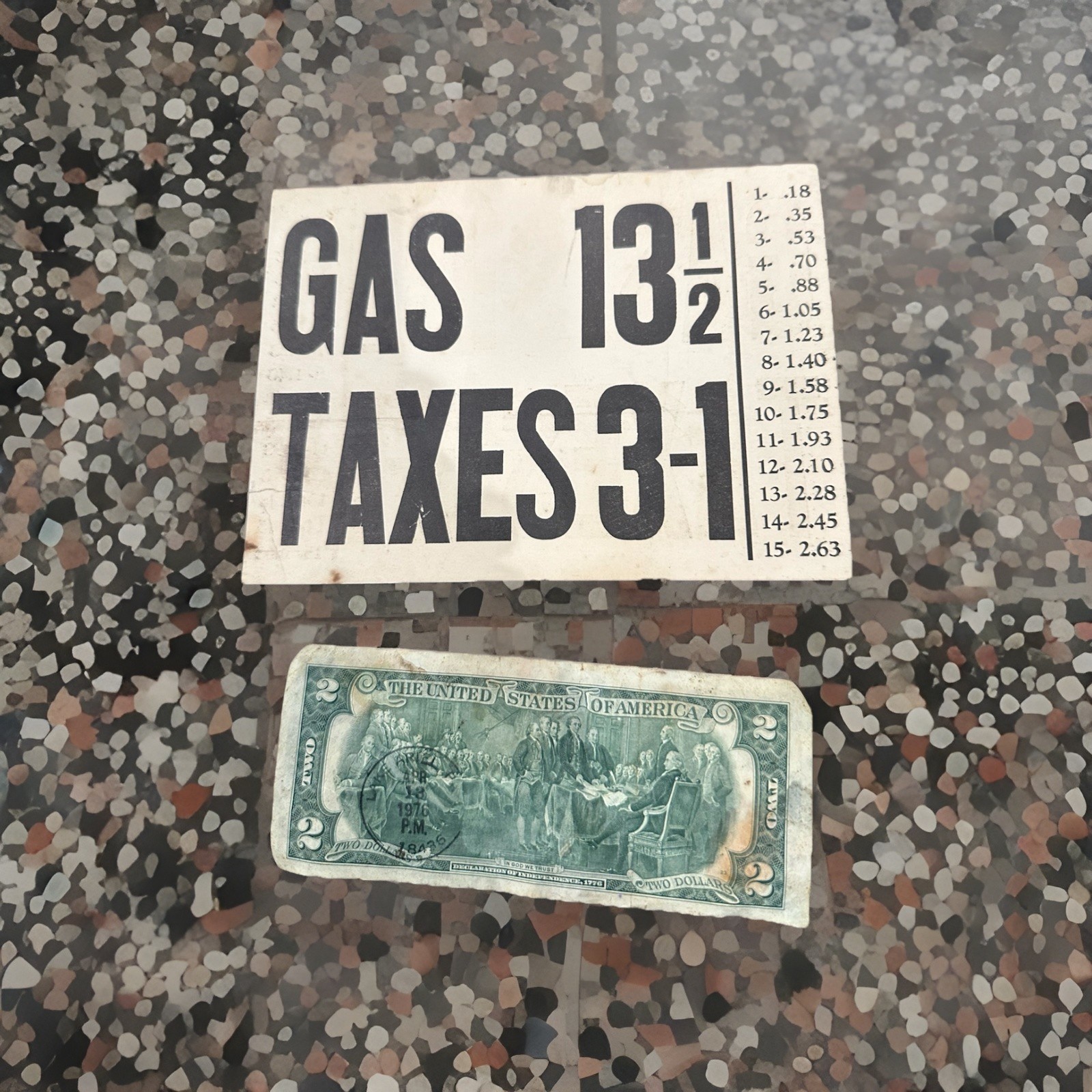 1 two side Visible Gas Service Station Pump Price Tax Paper Sign vtg 1920s rare