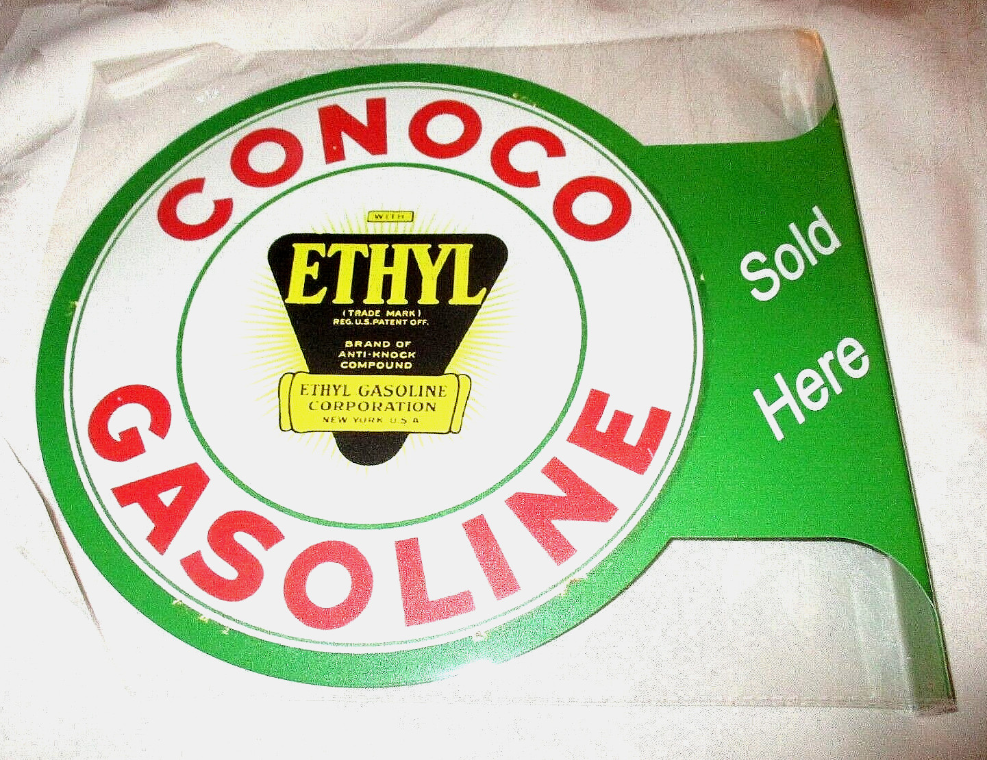 CONOCO GASOLINE Double-Sided Imprint Metal Flange Sign #1 – NEW