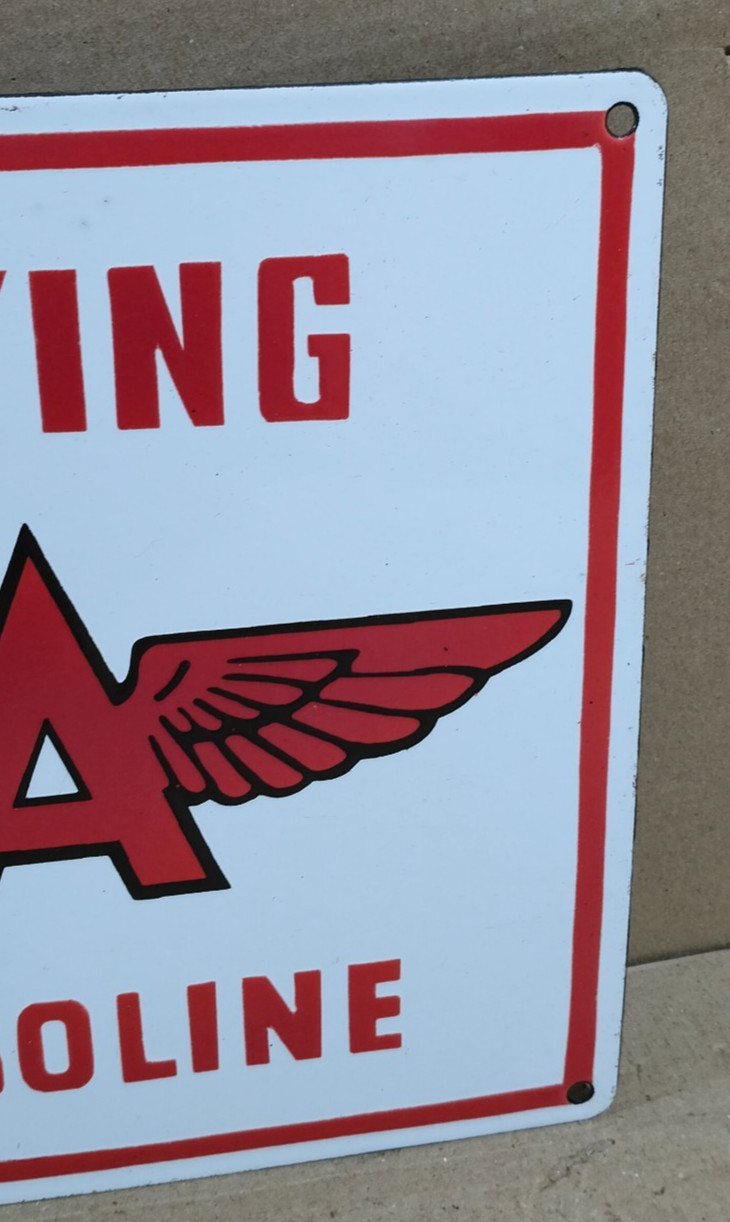 Flying A Gasoline Porcelain Enamel Sign 12 x 12 Inches 1 Sided