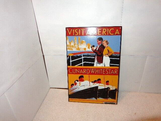 7 3/4 x 12 in CURARD WHITE STAR CRUISE ADV. SIGN DIE CUT METAL PORCELAIN -S 287