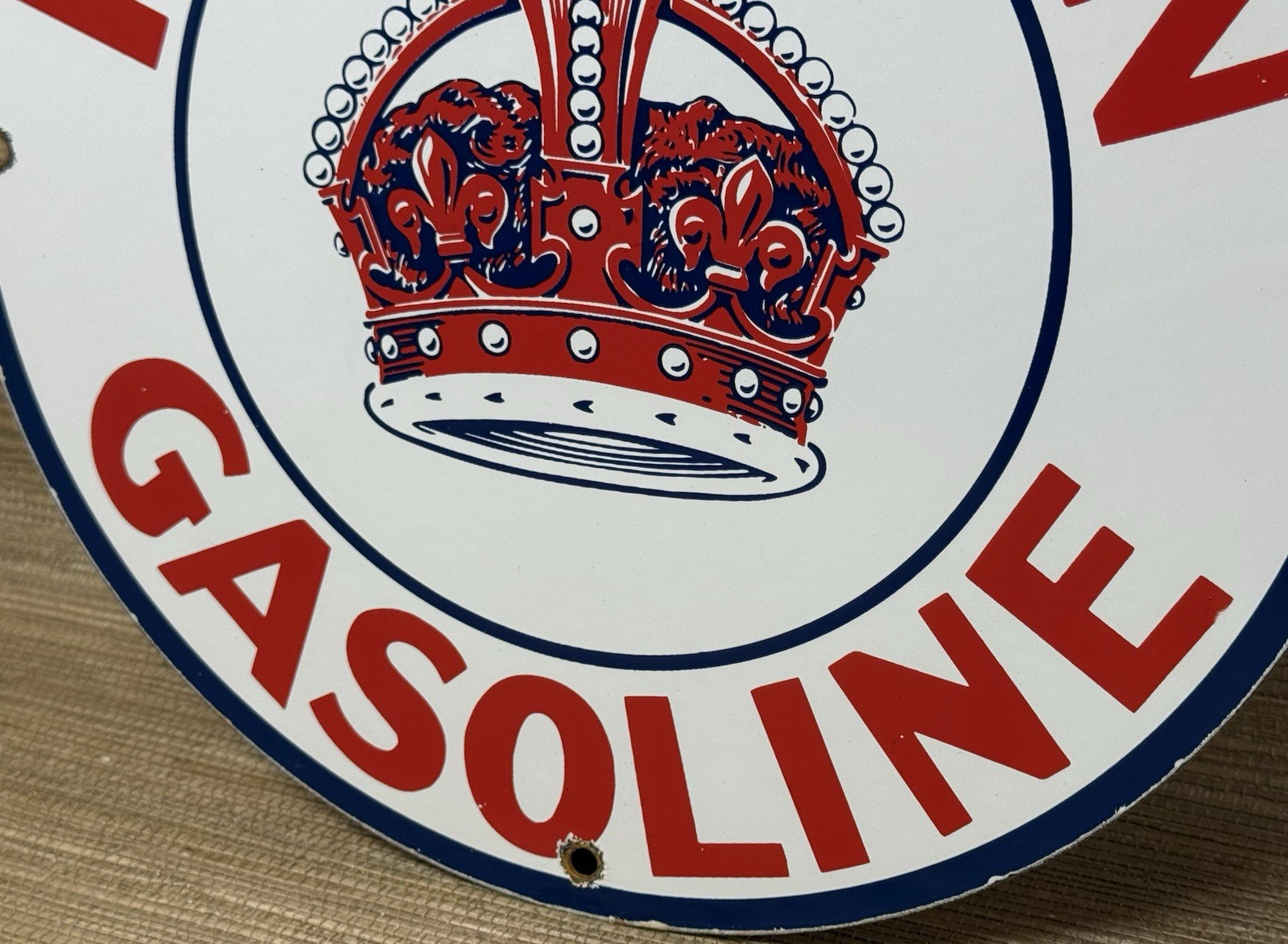 VINTAGE RED CROWN GASOLINE PORCELAIN SIGN STANDARD OIL GAS STATION PUMP PLATE