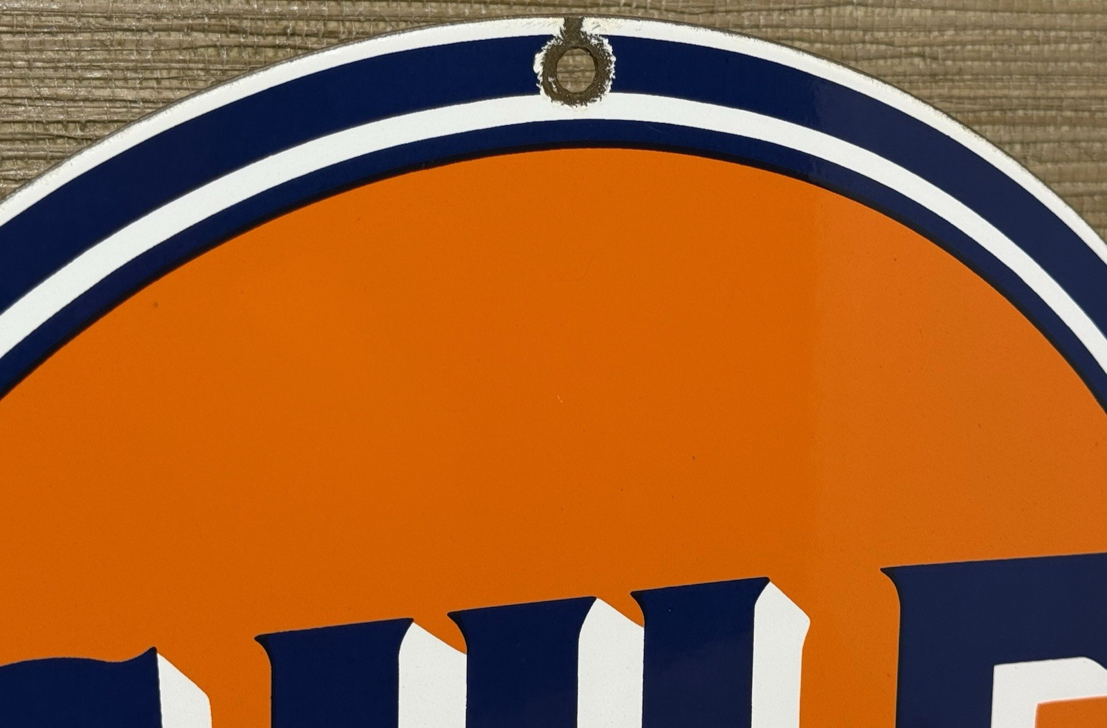 VINTAGE GULF GASOLINE PORCELAIN SIGN GAS STATION PUMP PLATE MOTOR OIL SERVICE