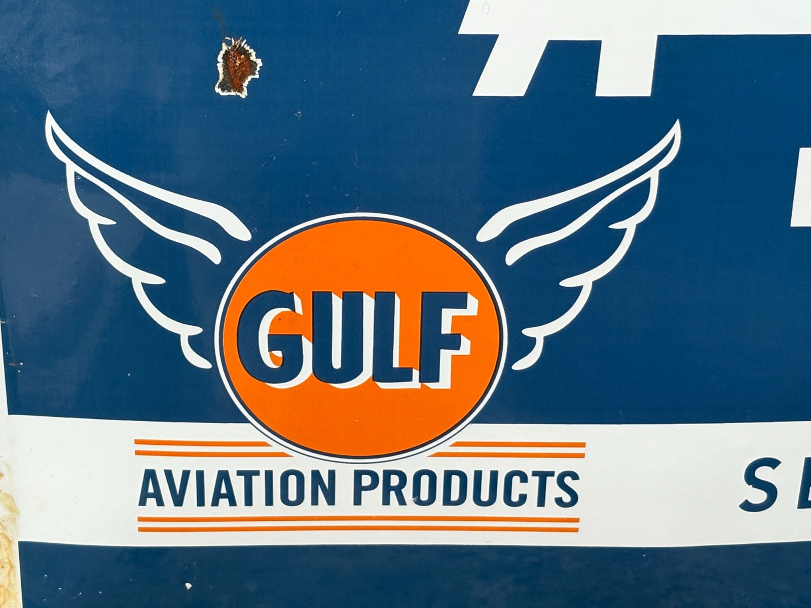 “GULF AIRCRAFT ENGINE OIL” PORCELAIN SIGN, (16″x 13″) GOOD COND, GREAT SIGN