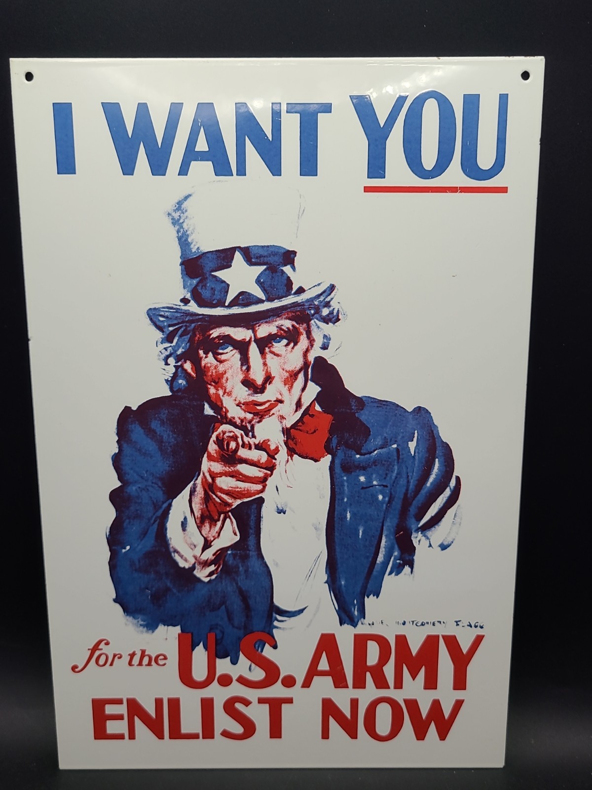 Vintage Uncle Sam I Want You U.S. Army Enlist Now Porcelain Enamel Steel Sign