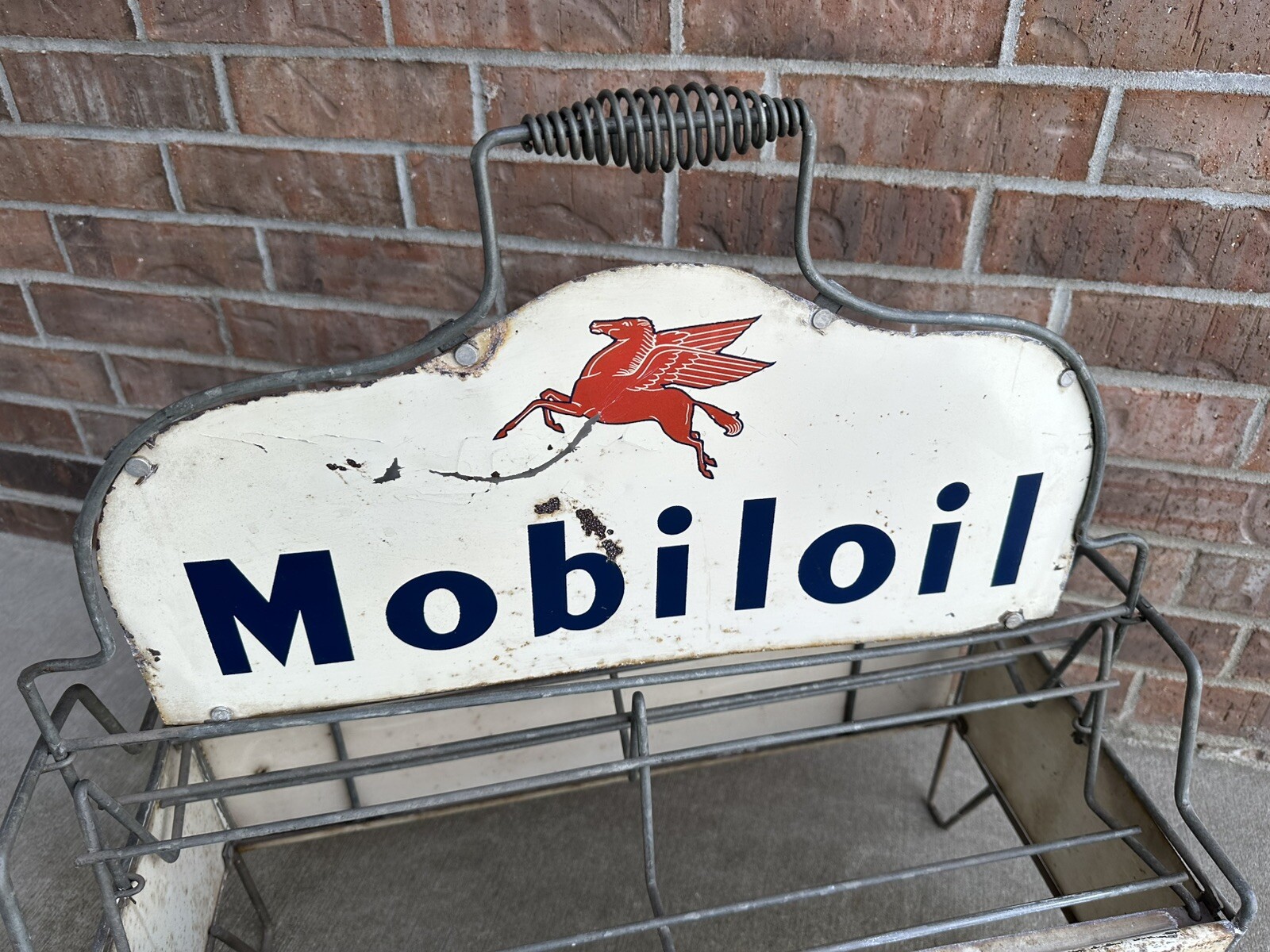 Vintage MobilOil Oil Can / Bottle Original Motor Oil Rack Sign Mobil Filpruf