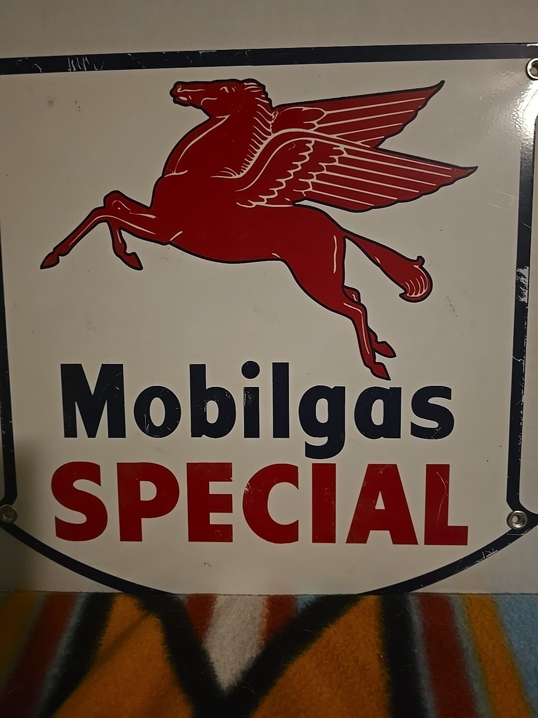 Original Mobilgas Special Porcelain Gas Pump Sign 1950s