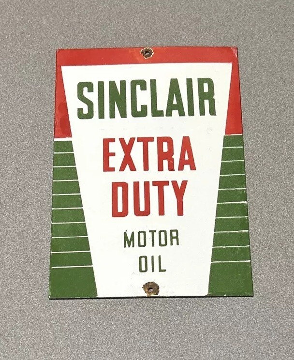 VINTAGE 12” SINCLAIR DINOSAUR PORCELAIN SIGN CAR GAS AUTO OIL